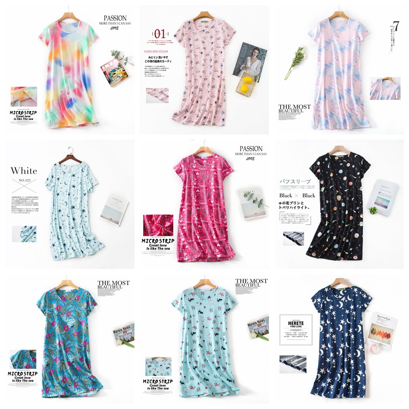 【一件代发】跨境夏睡裙女大码卡通棉质家居服针织短袖圆领睡衣